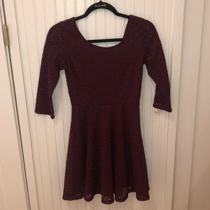 Lush Burgundy 3/4 sleeve lace dress.